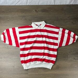 Vintage Winners Choice Red and White Striped Polo Shirt, size medium